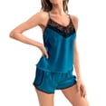 thumbnail image 1 of Diufon Womens Satin Pajamas Set Lace Patchwork V Neck Sleeveless Tops Elastic Waist Shorts, 1 of 5