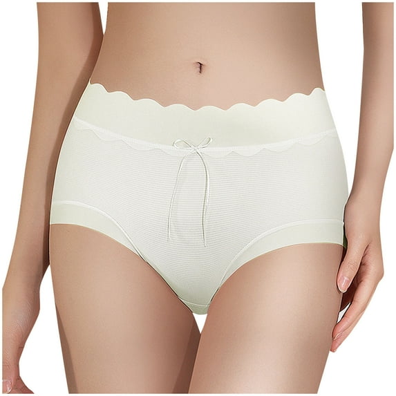 Diufon Womens Silk Brief Elastic High Waist Bow Underpants Solid Color Full Coverage Panties