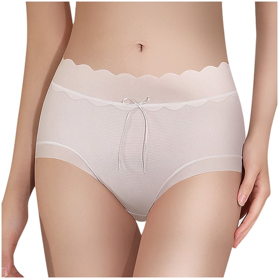 Diufon Womens Silk Brief Elastic High Waist Bow Underpants Solid Color Full Coverage Panties