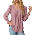 thumbnail image 1 of Diufon Womens Square Neck Blouse Long Sleeved Cuffs Tunic Shirt Solid Color Ruched Slim Top, 1 of 7