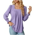 thumbnail image 1 of Diufon Womens Square Neck Blouse Long Sleeved Cuffs Tunic Shirt Solid Color Ruched Slim Top, 1 of 7