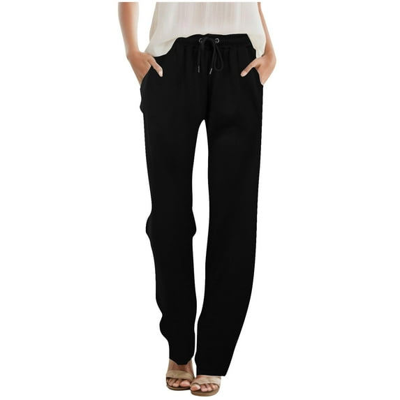 Diufon Womens Straight Pants Elastic Waist Drawstring Pants Casual Trousers with Pockets