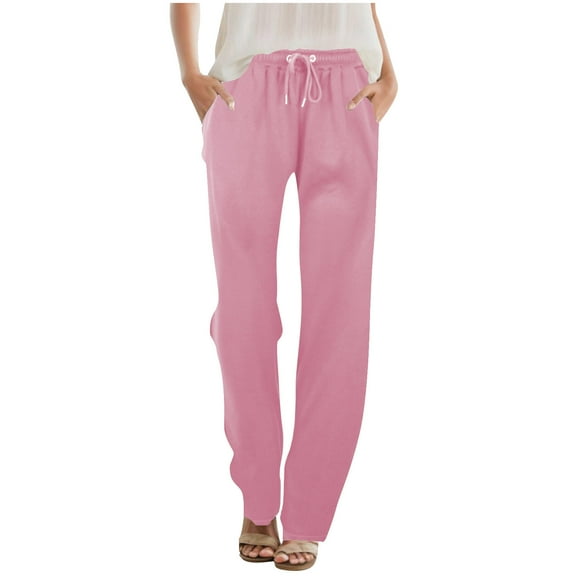 Diufon Womens Straight Pants Elastic Waist Drawstring Pants Casual Trousers with Pockets