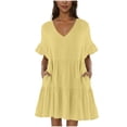 thumbnail image 1 of Diufon Womens Summer Casual Dresses Cute V Neck Mini Dress with Pockets Ruffle Short Sleeve Shirt Dress, 1 of 9