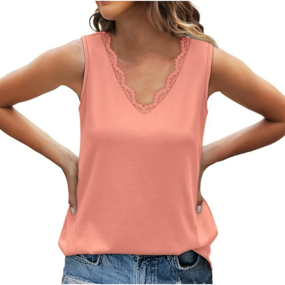 Diufon Womens Summer Tank Tops Loose Lace V Neck Sleeveless Tops Dressy Casual Shirts Beach Vacation Blouse