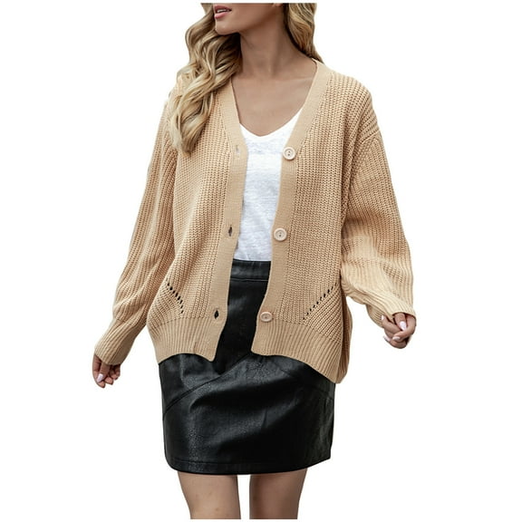 Diufon Womens Sweaters Solid Color Cardigan Coats Fall Casual Long Sleeve Knit Coats