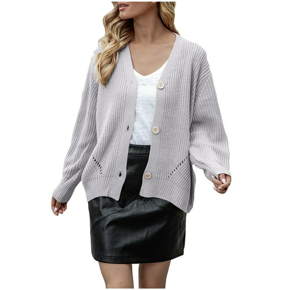 Diufon Womens Sweaters Solid Color Cardigan Coats Fall Casual Long Sleeve Knit Coats