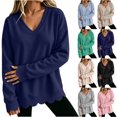 thumbnail image 1 of Diufon Scalloped Sweatshirt for Women Oversized Long Sleeve V Neck Thin Fleece Lined Sweatshirts Fall Winter Thermal Pullover, 1 of 8