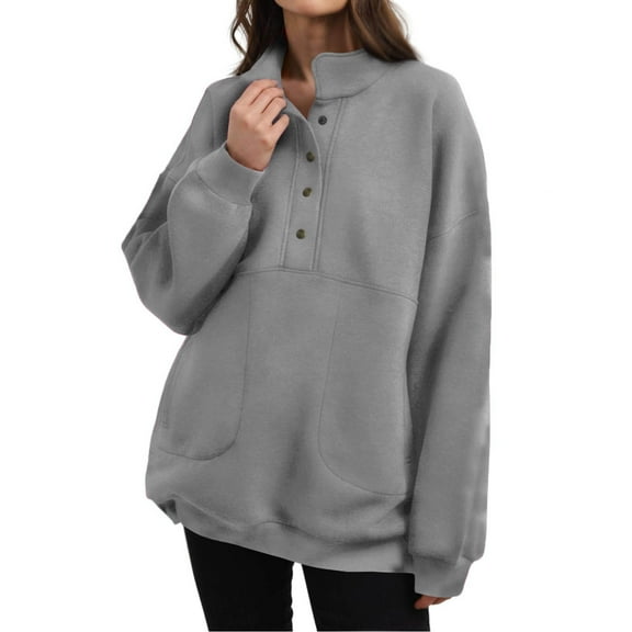 Diufon Womens Sweatshirts Lapel Button Long Sleeve Pullover Tops Casual Solid Color Blouses