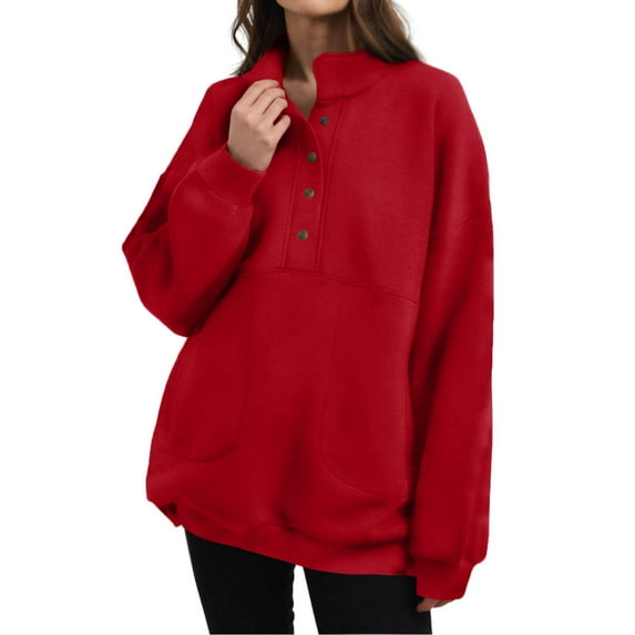 Diufon Womens Sweatshirts Lapel Button Long Sleeve Pullover Tops Casual Solid Color Blouses