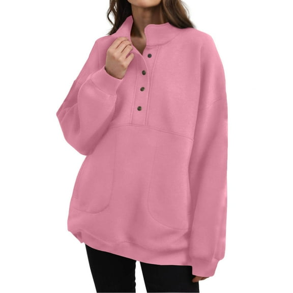 Diufon Womens Sweatshirts Lapel Button Long Sleeve Pullover Tops Casual Solid Color Blouses