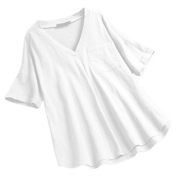 Diufon Womens T Shirts Oversized Summer Casual Short Sleeve V Neck Tunic Tops Soft Pleated Dress Shirts