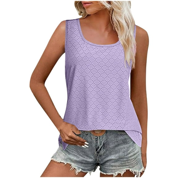 Diufon Womens Tank Tops Dressy Casual Loose Sleeveless Crew Neck Tops Summer Trendy Hallow Out Basic Shirts