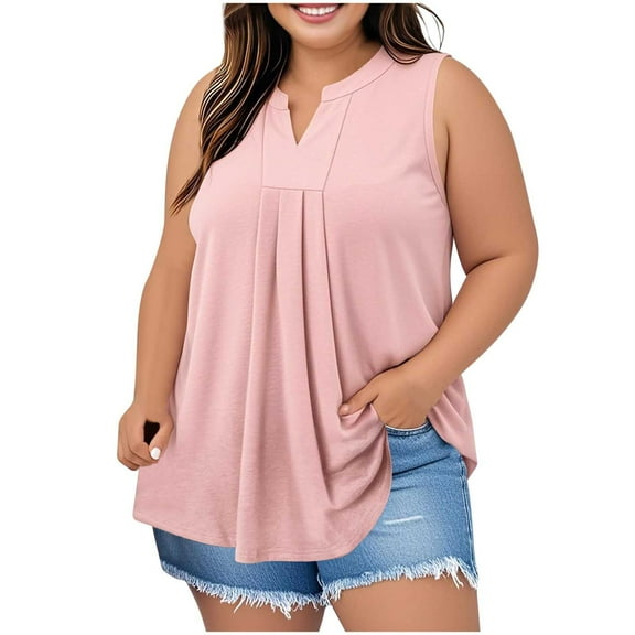 Diufon Womens Tank Tops Plus Size V Neck Sleeveless Summer Shirts Dressy Casual Blouses Loose Pleated Tees