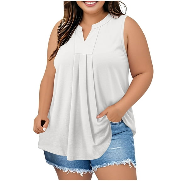 Diufon Womens Tank Tops Plus Size V Neck Sleeveless Summer Shirts Dressy Casual Blouses Loose Pleated Tees