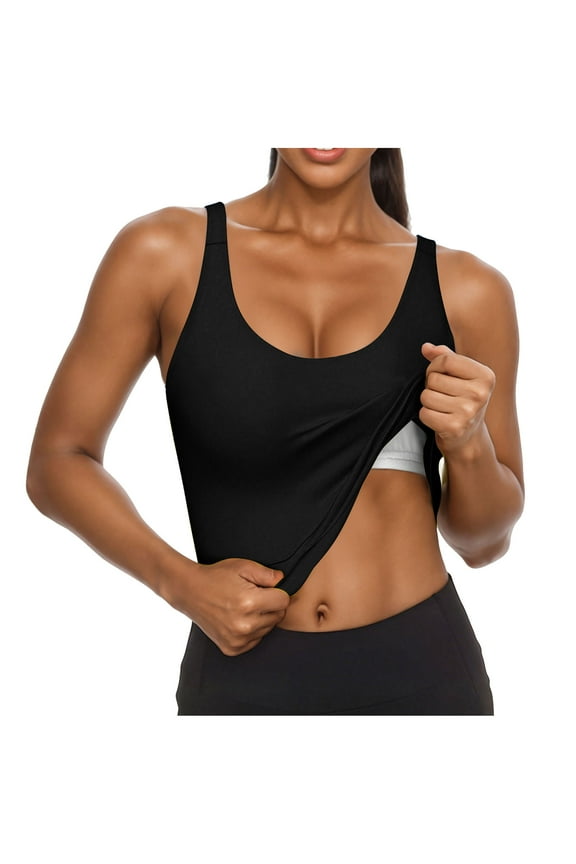 Womens Tank Tops with Built in Bra Summer Casual Athletic Yoga Crop Tank Tops Loose Stretch Gym Shirts