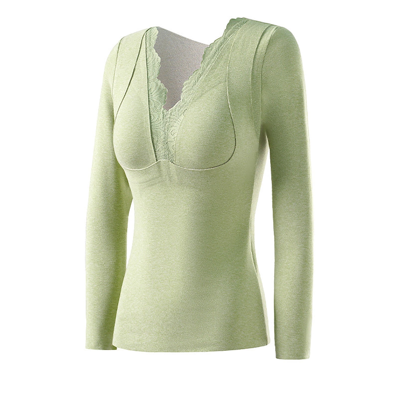 Diufon Womens Thermal Underwear Tops Trendy Lace Patchwork Long Sleeve