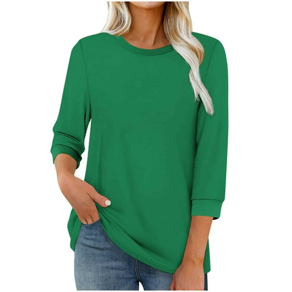 Diufon Womens Tops 3/4 Sleeve Dressy Casual Soft Crewneck Shirts Fall Winter Solid Color Basic Loose Tops