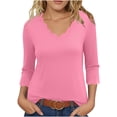 thumbnail image 1 of Diufon Womens Tops 3/4 Sleeve Dressy Casual Wave Edge V Neck Loose Blouses Fall Winter Solid Color Shirts, 1 of 7