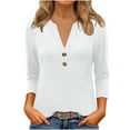 thumbnail image 1 of Diufon Womens Tops 3/4 Sleeve V Neck Button Down Shirts Business Casual Outfit Basic Tees Solid Color Fall Top, 1 of 6