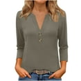 thumbnail image 1 of Diufon Womens Tops 3/4 Sleeve V Neck Button Down Shirts Business Casual Outfit Basic Tees Solid Color Fall Top, 1 of 6