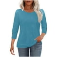 thumbnail image 1 of Diufon Womens Tops 3/4 Sleeve with Buttons Dressy Casual Blouses Soft Crewneck Shirts Fall Fashion Clothes, 1 of 8