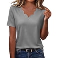 thumbnail image 1 of Diufon Womens Tops Trendy Scallop V Neck Short Sleeve Soft Casual Tees Solid Color Summer Fashion Pullover, 1 of 7