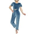 thumbnail image 1 of Diufon Womens Velvet Pajama Sets Crewneck Short Sleeve Crop Tops Elastic Waist Drawstring Pants, 1 of 4