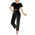 thumbnail image 1 of Diufon Womens Velvet Pajama Sets Crewneck Short Sleeve Crop Tops Elastic Waist Drawstring Pants, 1 of 3