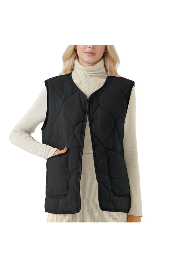 Womens Vests Outerwear Lightweight Plus Size Sleeveless Fall Winter Coats Button Down Thickened Waistcoat