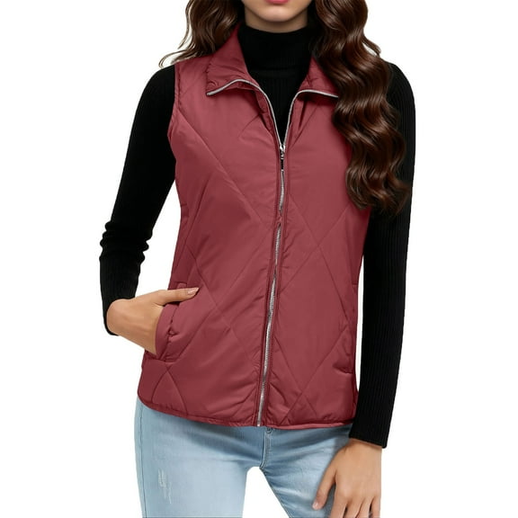 Diufon Womens Vests Padded Lightweight Sleeveless Vest Fall Winter Full Zip Outerwear Vests with Pockets