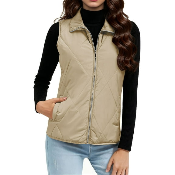 Diufon Womens Vests Padded Lightweight Sleeveless Vest Fall Winter Full Zip Outerwear Vests with Pockets