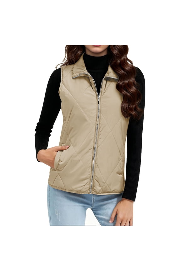 Womens Vests Padded Lightweight Sleeveless Vest Fall Winter Full Zip Outerwear Vests with Pockets