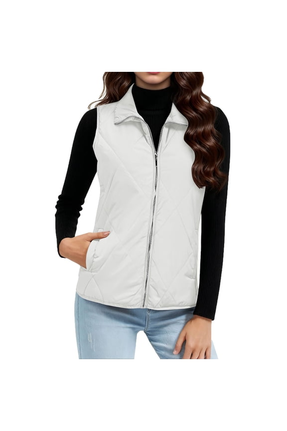 Womens Vests Padded Lightweight Sleeveless Vest Fall Winter Full Zip Outerwear Vests with Pockets