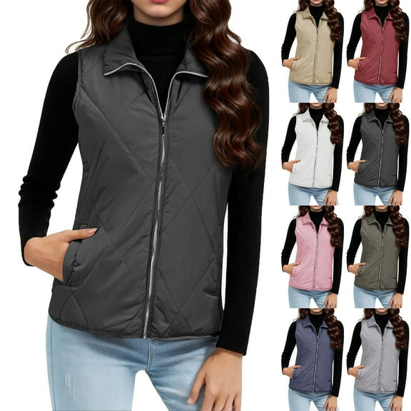 Diufon Womens Vests Padded Lightweight Sleeveless Vest Fall Winter Full Zip Outerwear Vests with Pockets