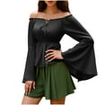 thumbnail image 1 of Diufon Womens Vintage Blouse Ruffled Long Sleeve Off the Shoulder Vintage Tops Solid Color Top, 1 of 9