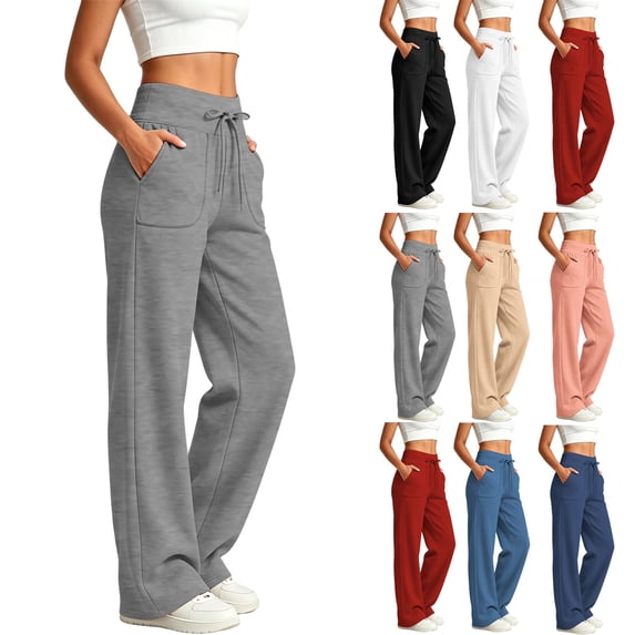 Diufon Womens Wide Leg Sweatpants High Waisted Drawstring Travel Pants Soft Comfy Loose Joggers with Pockets