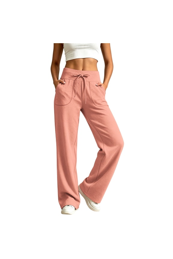 Womens Wide Leg Sweatpants High Waisted Drawstring Travel Pants Soft Comfy Loose Joggers with Pockets