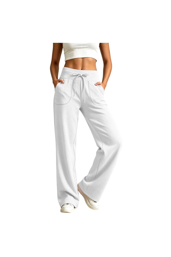 Womens Wide Leg Sweatpants High Waisted Drawstring Travel Pants Soft Comfy Loose Joggers with Pockets