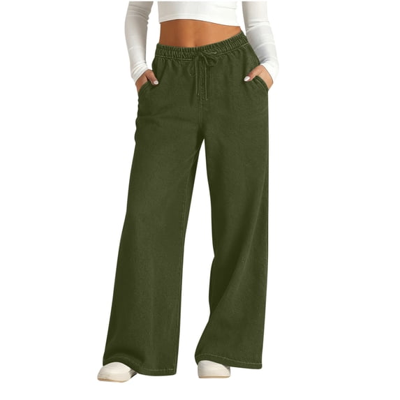 Diufon Womens Wide Leg Jeans (Denim-Look) High Waisted Drawstring Stretch Casual Loose Pants with Pockets