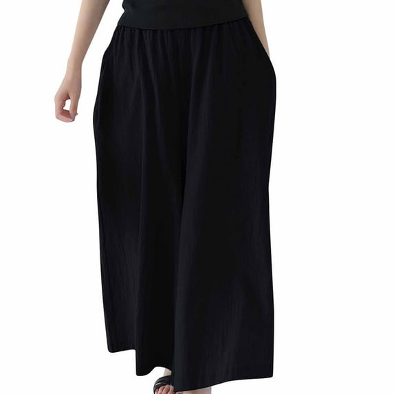 Diufon Womens Wide Leg Pants Solid Color Casual Loose Pants Elastic Waist Lounge Pants with Pockets