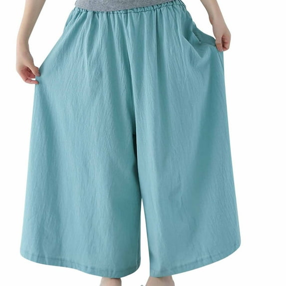 Diufon Womens Wide Leg Pants Solid Color Casual Loose Pants Elastic Waist Lounge Pants with Pockets