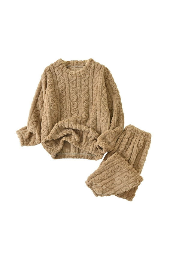 Womens Winter Warm Pajama Sets Fuzzy Flannel Pullover Top Pants Home Sleepwear Casual Suits