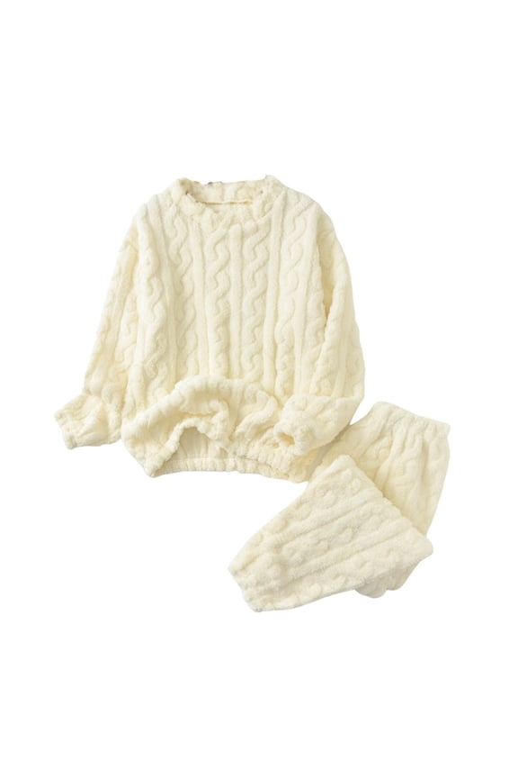 Womens Winter Warm Pajama Sets Fuzzy Flannel Pullover Top Pants Home Sleepwear Casual Suits