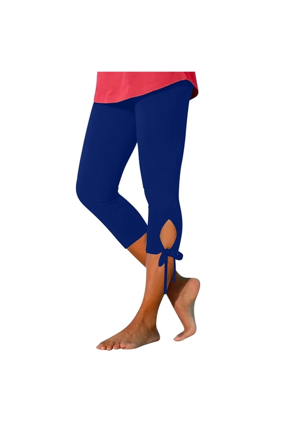 Womens Yoga Leggings Side Split Drawstring 3/4 Jogger Pants Solid Color High Waist Lounge Pants
