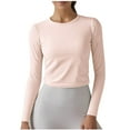 thumbnail image 1 of Diufon Womens Yoga Tops Fall Casual Solid Color Crop Tops Round Neck Long Sleeve Blouses, 1 of 7
