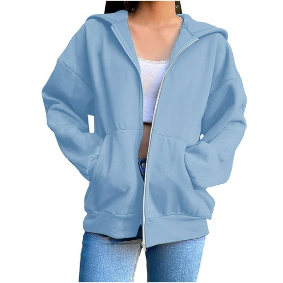 Diufon Womens Zip Up Hoodies Oversized Long Sleeve Sweatshirts Fall Fashion Jackets Winter Clothes with Pockets