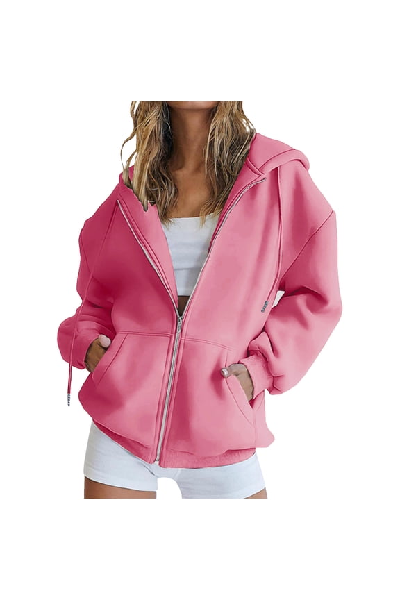 Womens Zip Up Hoodies Oversized Long Sleeve Sweatshirts Fall Fashion Jackets Winter Clothes with Pockets