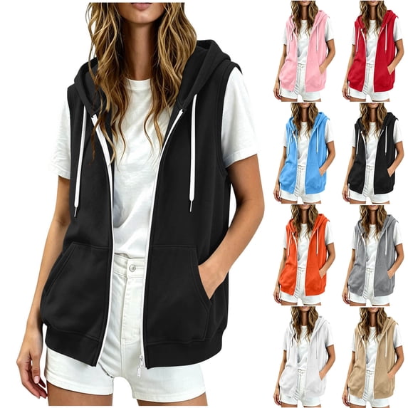 Diufon Womens Zip Up Hoodies Sleeveless Fall Winter Vest Hoodie with Pockets Lightweight Casual Jacket Sweatshirts