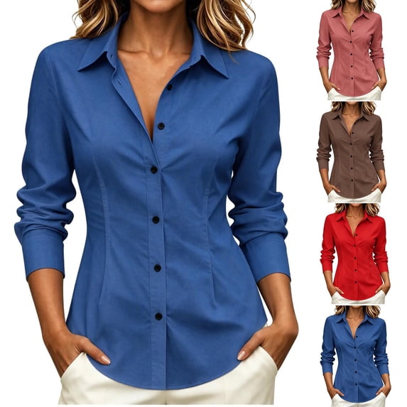 Diufon Wrinkle-Free Dress Shirts for Women Long Sleeve Button Down Collared Shirt Business Office Work Blouses